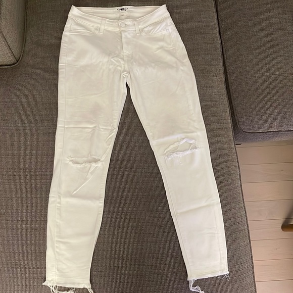 Paige Verdugo Ankle Raw Hem Jeans with Knee Holes - Picture 1 of 5